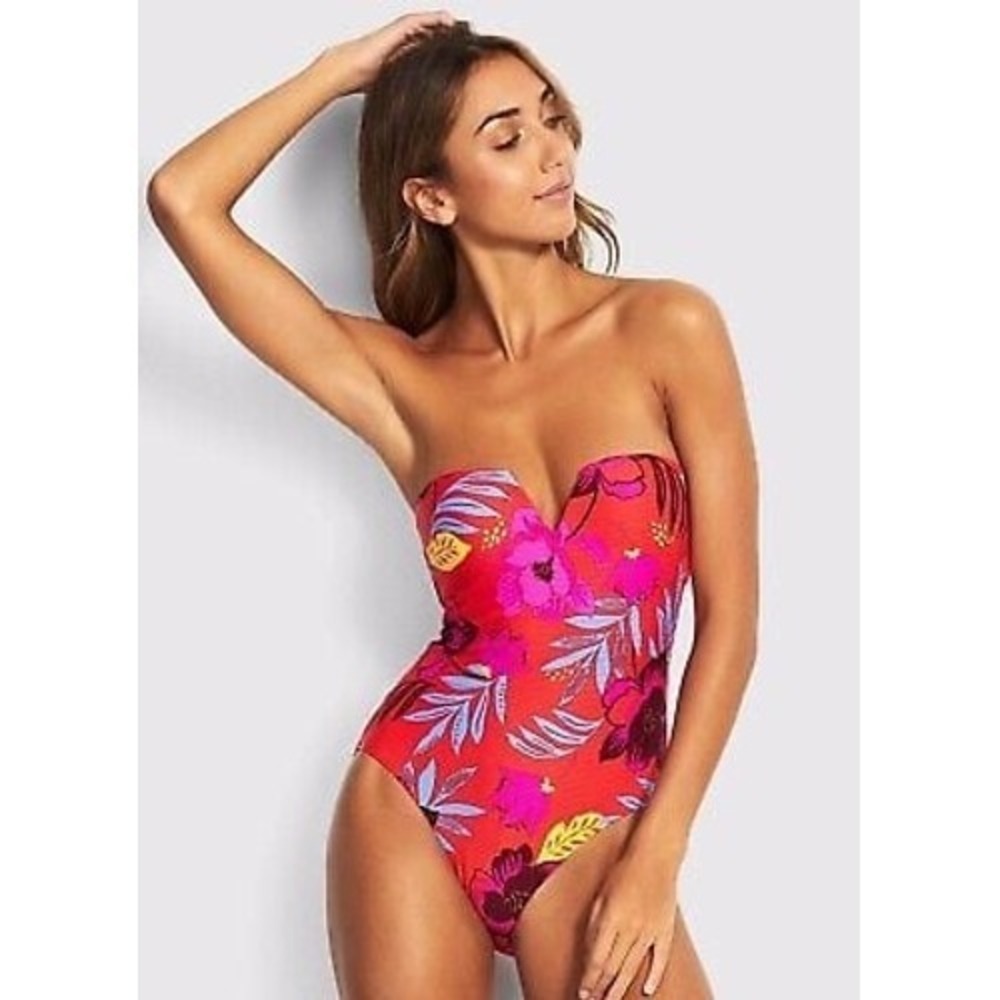 $138 Seafolly On Vacation Molded Bandeau 1pc Swimsuit 12 Large New